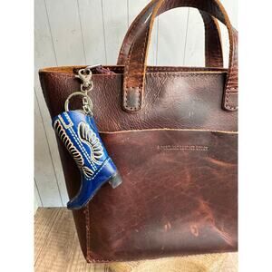 Western Blue Cowboy Boot Genuine Leather Eagle Purse Charm Keychain FAST SHIP